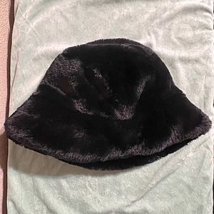 Fluffy Faux Fur Black Bucket Hat!